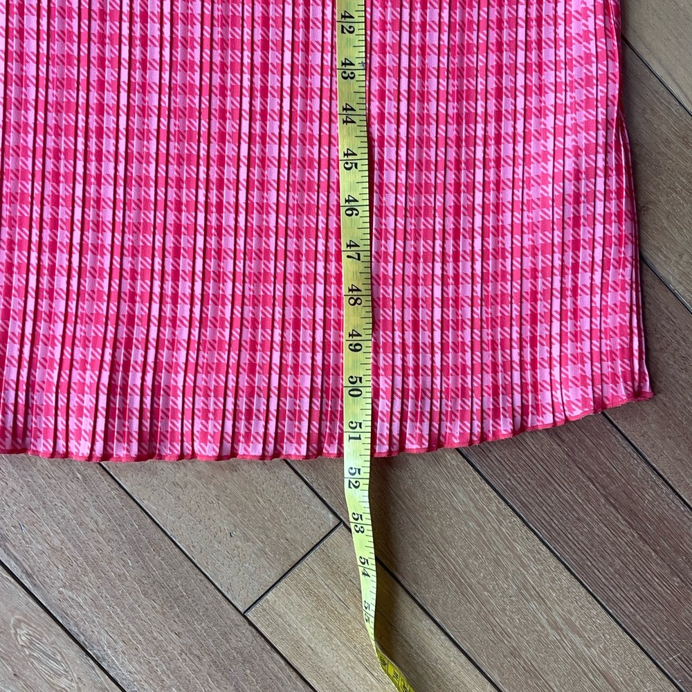 Whistles Pink Houndstooth Plissé Midi Chic Dress Pleated Sleeveless US 16 - Picture 8 of 11